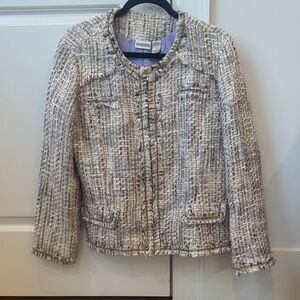 Chico's Women's Textured Tweed Blazer - Cream and Gray